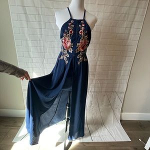 Blue Floral Spaghetti Strap Maxi Dress